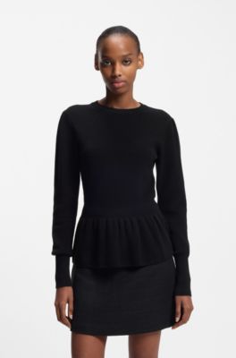 Cotton sweater with detachable floral brooch, Black