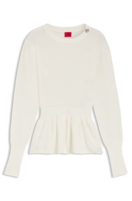 Cotton sweater with detachable floral brooch, Natural