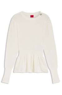 Cotton sweater with detachable floral brooch, Natural