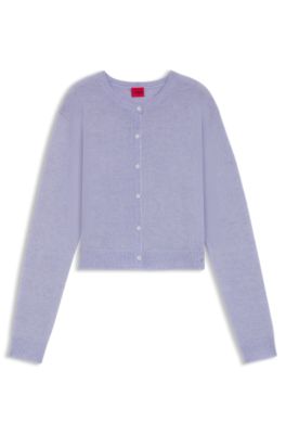 Buttoned cardigan with tonal logo embroidery, Purple