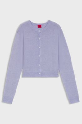 Buttoned cardigan with tonal logo embroidery, Purple