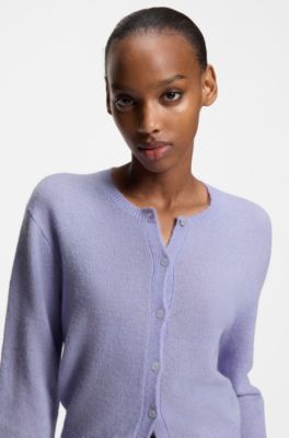 Buttoned cardigan with tonal logo embroidery, Purple