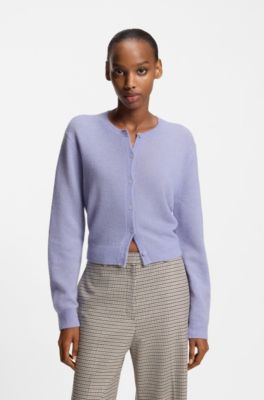 Cardigan con bottoni e logo ricamato tono su tono, Lilla