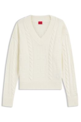 Oversized-fit sweater with cable knit, Natural