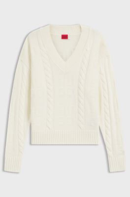 Oversized-fit sweater with cable knit, Natural