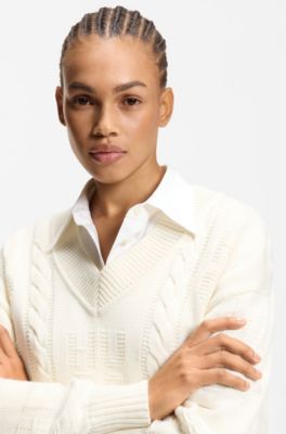 Oversized-fit sweater with cable knit, Natural