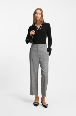 Polo-collar knitted sweater with contrast piping, Black