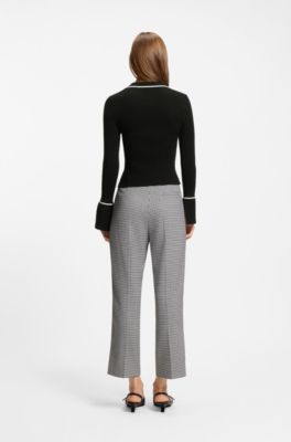 Polo-collar knitted sweater with contrast piping, Black