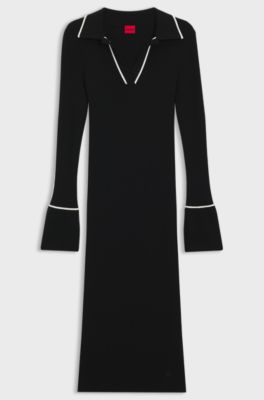 Schlauchkleid mit kontrastfarbenen Paspeln, Schwarz