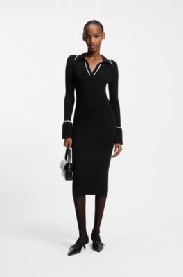 Tube dress with contrast piping, Black