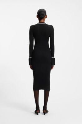 Tube dress with contrast piping, Black