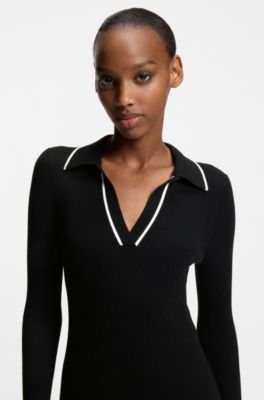 Tube dress with contrast piping, Black