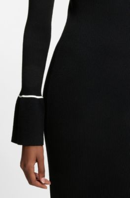 Tube dress with contrast piping, Black