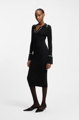 Schlauchkleid mit kontrastfarbenen Paspeln, Schwarz