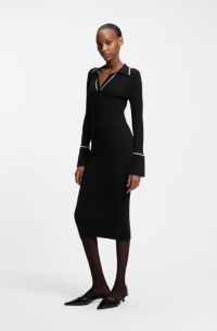 Tube dress with contrast piping, Black