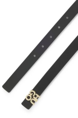 Cintura in pelle italiana con fibbia con logo scomposto, Nero