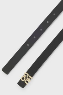 Italian-leather belt with stacked-logo buckle, Black