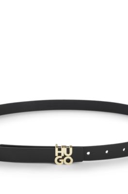 Cintura in pelle italiana con fibbia con logo scomposto, Nero