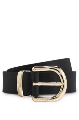 Italian-leather belt with gold-tone tip, Black