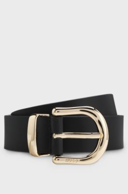 Italian-leather belt with gold-tone tip, Black