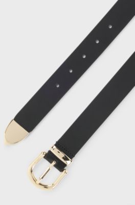 Italian-leather belt with gold-tone tip, Black