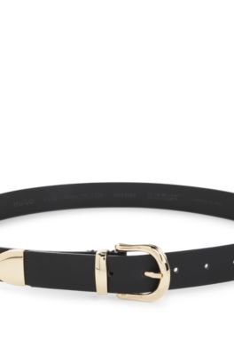 Italian-leather belt with gold-tone tip, Black