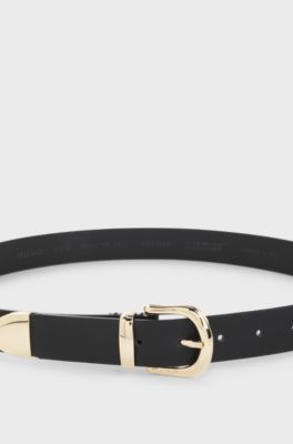 Italian-leather belt with gold-tone tip, Black