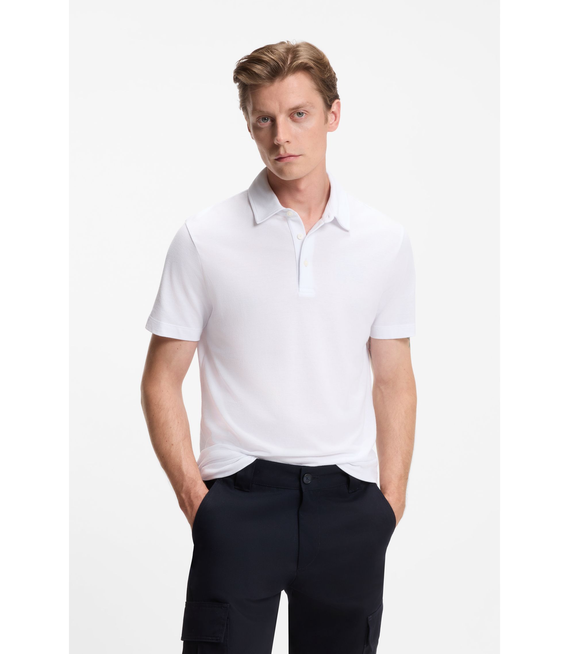 BECKHAM x BOSS Poloshirt aus Baumwoll-Mix mit Seide