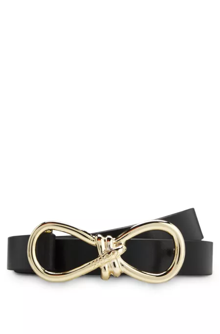 Italian-leather belt with gold-tone bow buckle
