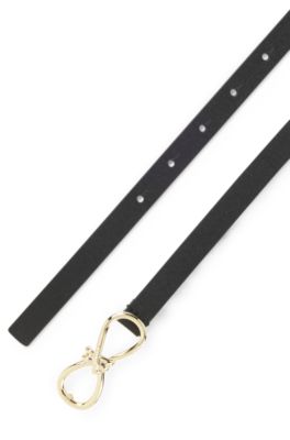 Italian-leather belt with gold-tone bow buckle, Black
