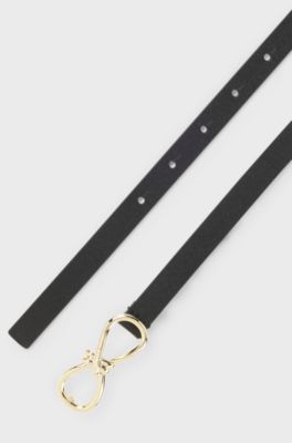 Italian-leather belt with gold-tone bow buckle, Black