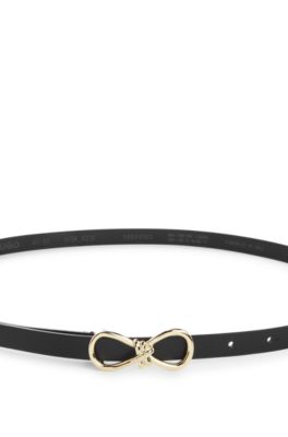Italian-leather belt with gold-tone bow buckle, Black