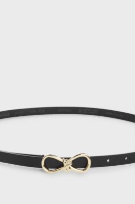 Italian-leather belt with gold-tone bow buckle, Black