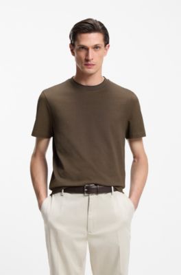 Mercerised cotton-blend piqu&eacute; T-shirt , Khaki