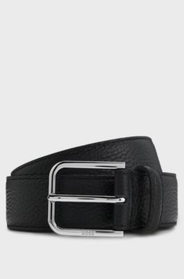 Italian-leather belt with pin buckle, Black