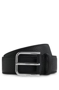 Grained Italian-leather belt with pin buckle, Black