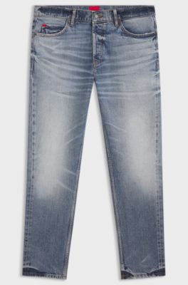 Blaue Tapered-Fit Jeans aus bequemem Stretch-Denim, Hellblau