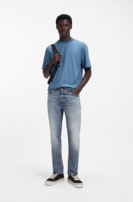 Tapered-fit jeans in blue comfort-stretch denim, Light Blue
