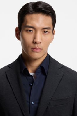 Slim-fit blazer in performance-stretch fabric, Dark Blue