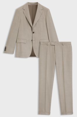 Two-piece regular-fit suit in herringbone virgin wool, Light Beige