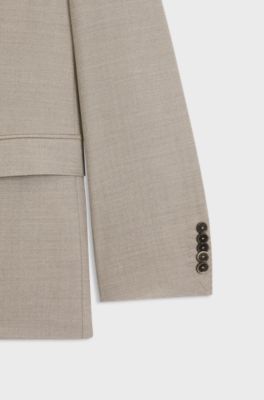 Abito due pezzi regular fit in lana vergine a spina di pesce, Beige chiaro