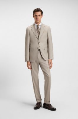 Two-piece regular-fit suit in herringbone virgin wool, Light Beige