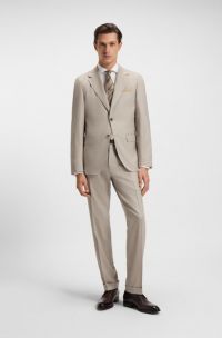 Traje regular fit de dos piezas en lana virgen con espiga, Beige claro