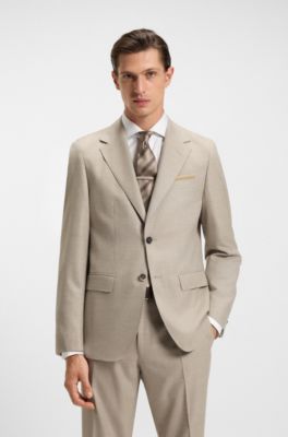 Abito due pezzi regular fit in lana vergine a spina di pesce, Beige chiaro