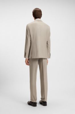 Abito due pezzi regular fit in lana vergine a spina di pesce, Beige chiaro