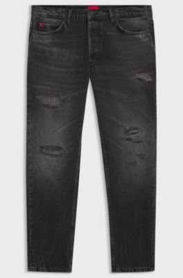 Tapered-fit jeans in grey cotton denim, Dark Grey