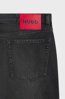 Tapered-fit jeans in grey cotton denim, Dark Grey
