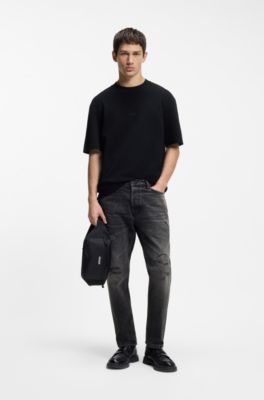 Tapered-fit jeans in grey cotton denim, Dark Grey