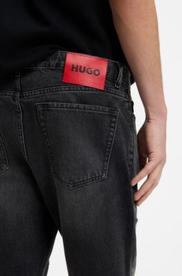 Jeans con fit affusolato in denim di cotone grigio, Grigio scuro