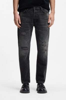 Tapered-fit jeans in grey cotton denim, Dark Grey